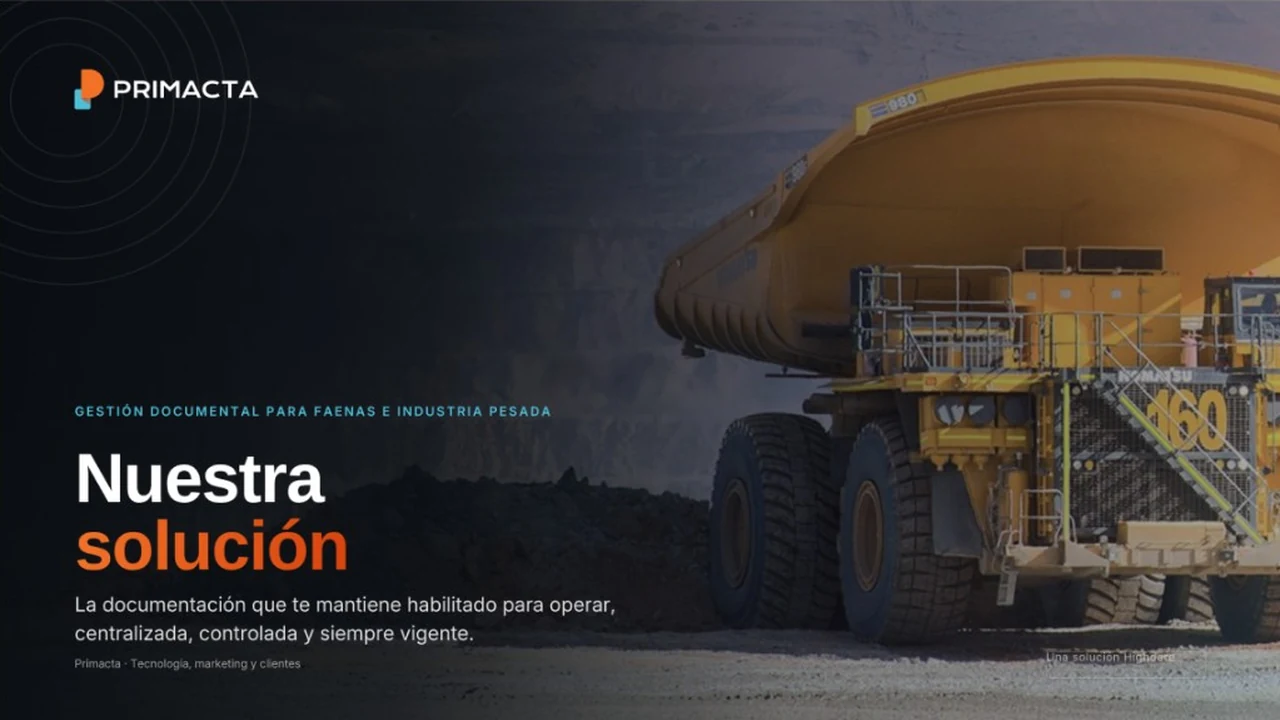 Hero rediseñado de Primacta: gestión documental para faenas e industria pesada